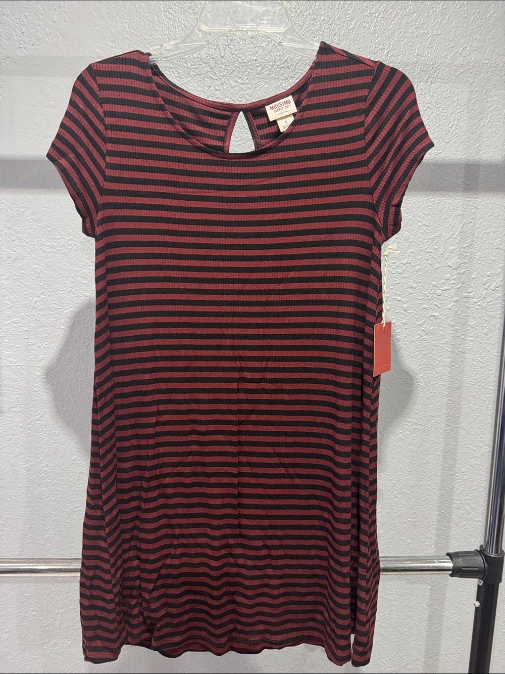 Mossimo Supply Co. Black & Burgundy Striped Knit Shift Dress
